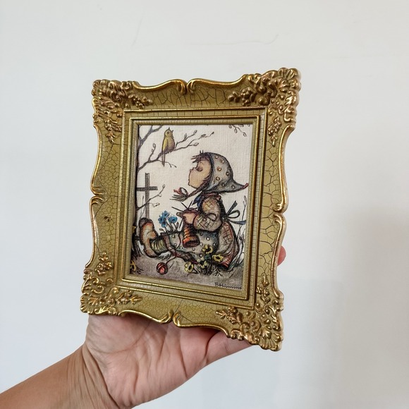 VTG M.J Hummel Framed Picture "Bird Duet" Ornate Gold Massing Rott Germany - Picture 3 of 10